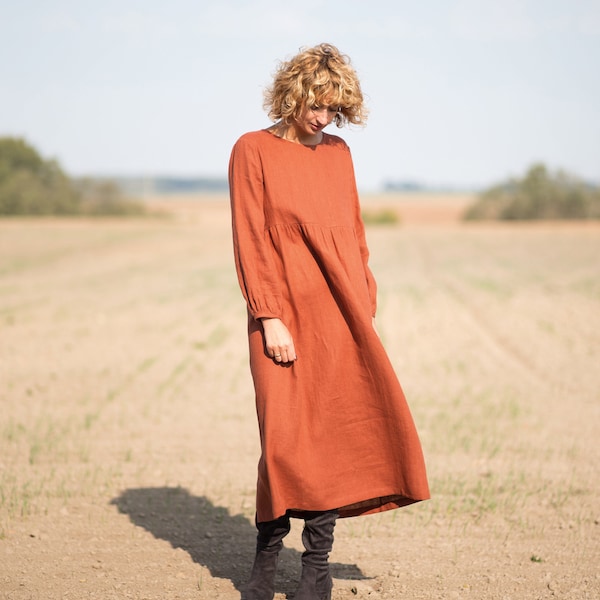 Linnen jurk in redwood/Maxi linnen jurk/OFFON CLOTHING