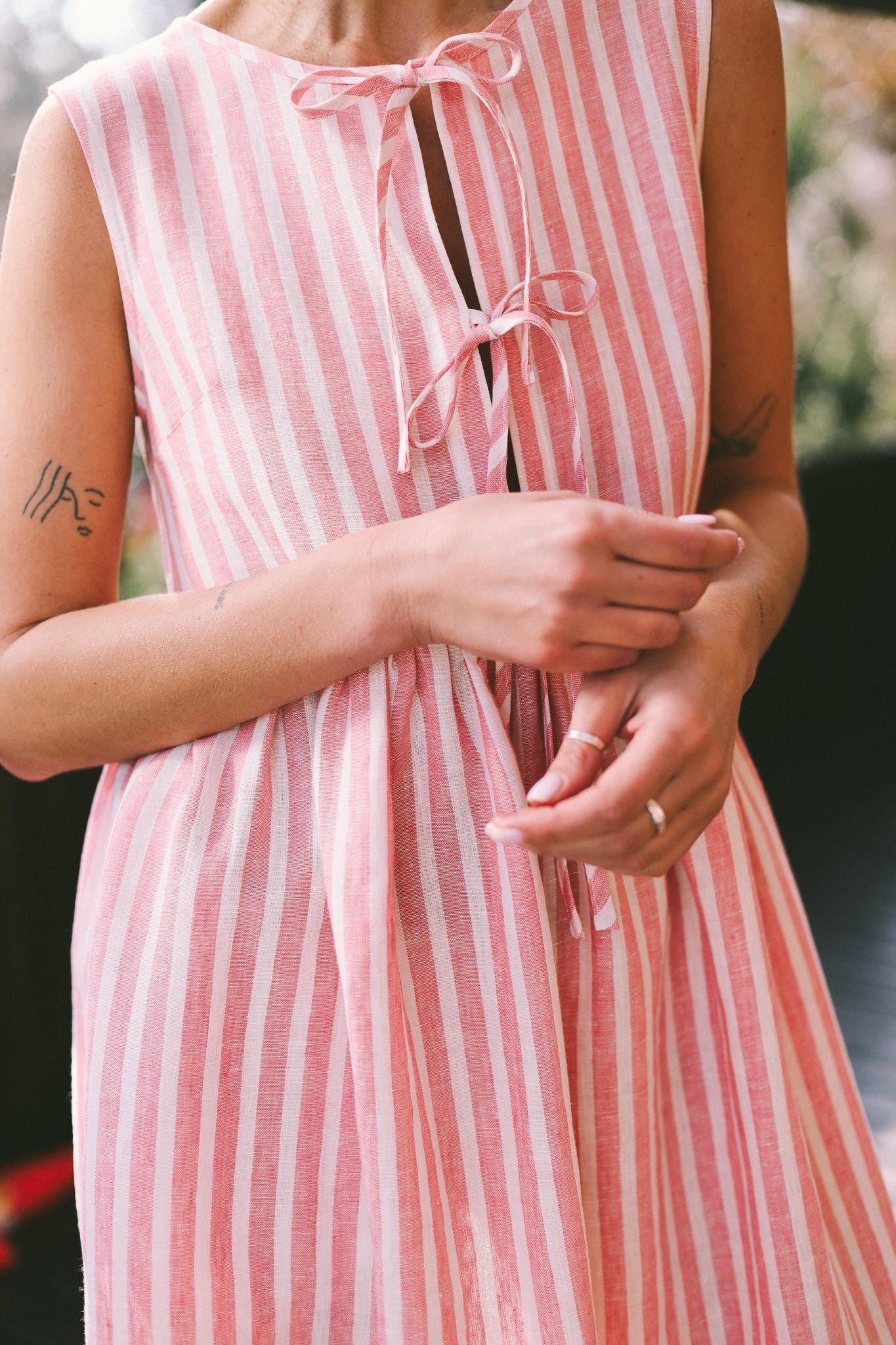 Sleeveless Linen Dress With Front Ties Gemma Offon Clothing