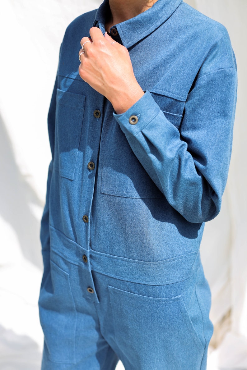 Denim long sleeve utility coverall AMBRE OFFON CLOTHING image 8