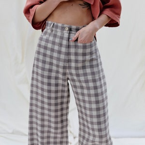 Checkered Linen High Waist Culottes / OFFON CLOTHING - Etsy