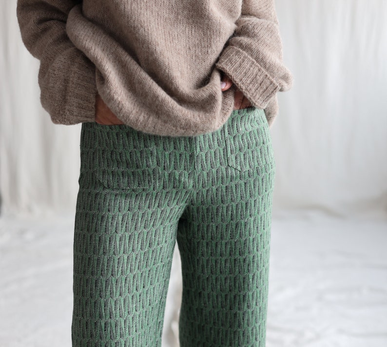 Jacquard linen vintage cut cropped leg culottes OFFON Clothing image 4