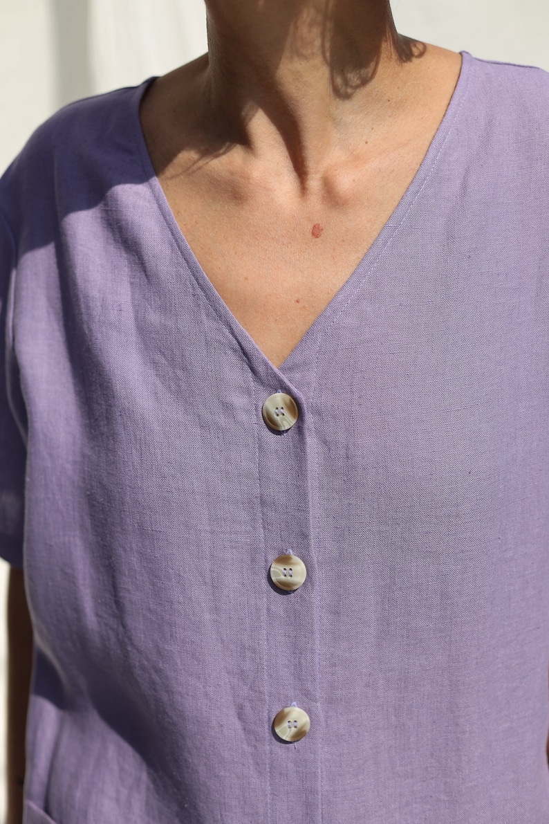 Loose linen V-neck jumpsuit / OFFON CLOTHING image 2