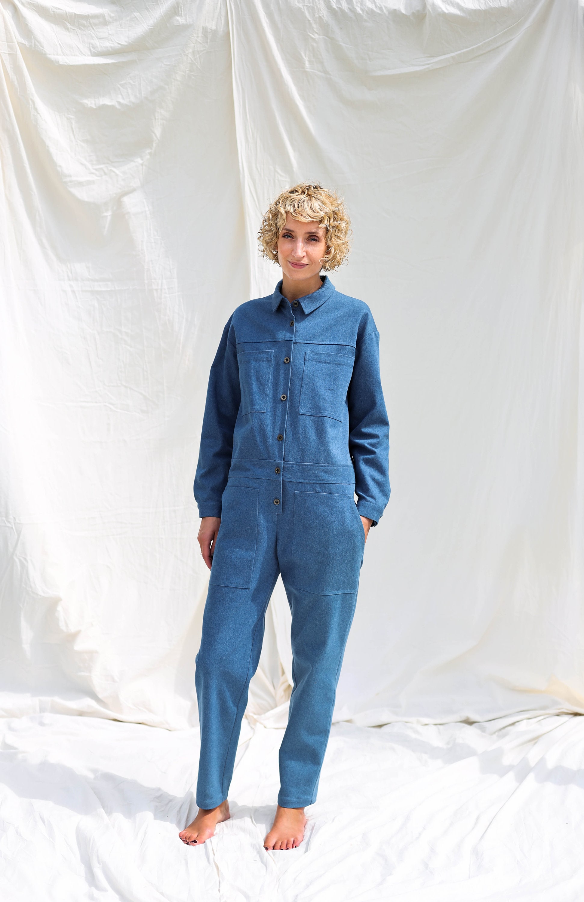 Denim Long Sleeve Utility Coverall AMBRE • OFFON CLOTHING - Etsy