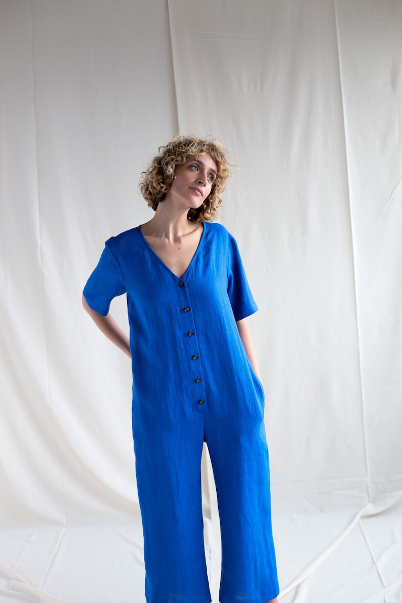 Linen Blend Sleeveless V-neck Casual Pocket Loose Jumpsuit main image 1