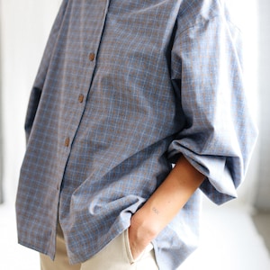 Light blue brushed plaid cotton oversized shirt ELIAN OFFON CLOTHING image 10