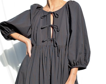 Reversible Seersucker Organic Cotton Dress FELDA • OFFON Clothing