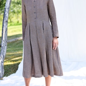 Gingham Linen Long Sleeve Loose Fit Dress OFFON CLOTHING - Etsy