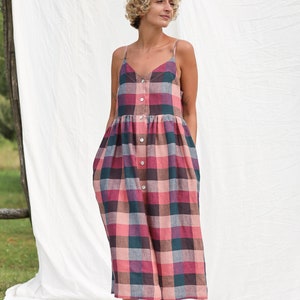 Adjustable straps checks linen dress ELOISE / OFFON Clothing image 2