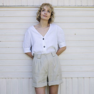 Linen high waist shorts / OFFON CLOTHING image 4