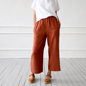 Wide leg linen culottes in redwood/OFFON CLOTHING image 2