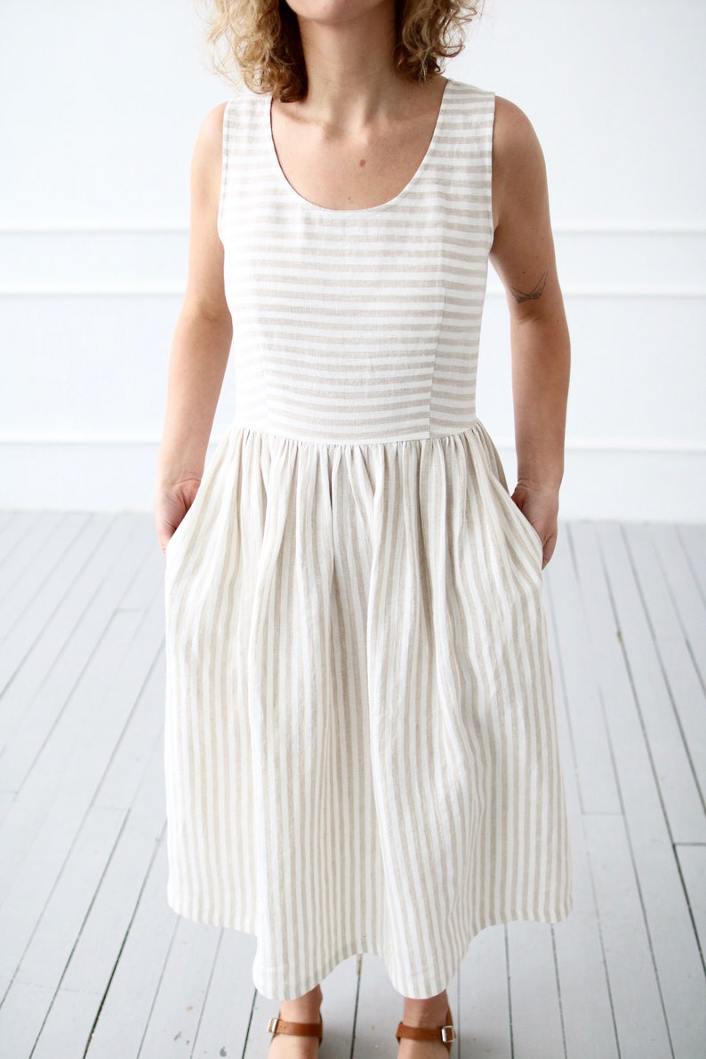 Sleeveless striped linen dress / OFFON CLOTHING image 8