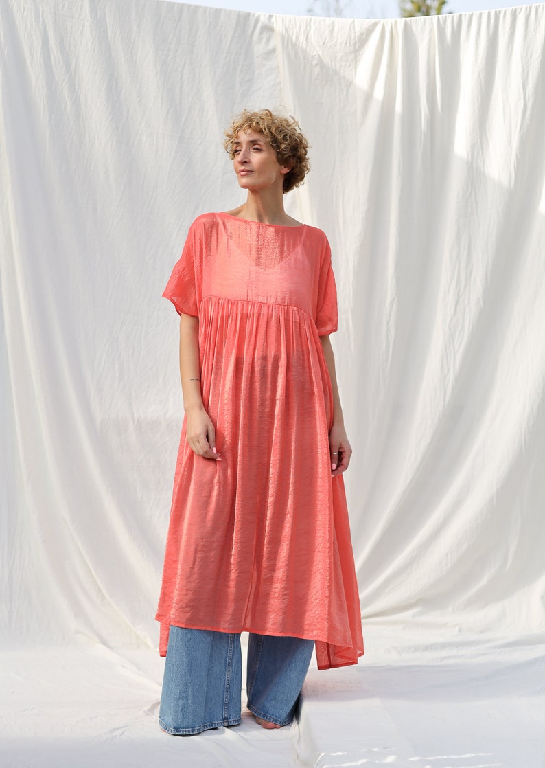 Coral viscose organza oversized dress SILVINA OFFON CLOTHING image 2