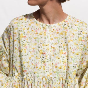 Oversized voluminous sleeves floral print silky cotton dress GRETA OFFON CLOTHING zdjęcie 10