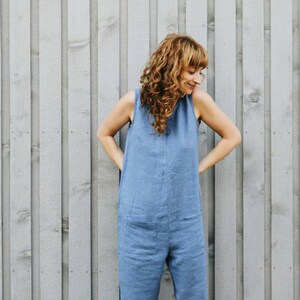 Linen sleeveless jumpsuit / Linen cropped leg overall / OFFON CLOTHING image 2