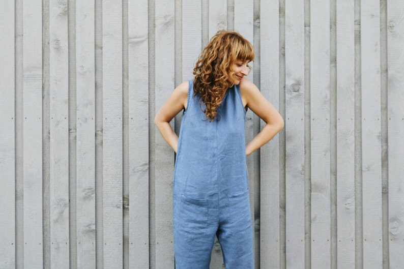 Linen sleeveless jumpsuit / Linen cropped leg overall / OFFON CLOTHING image 2