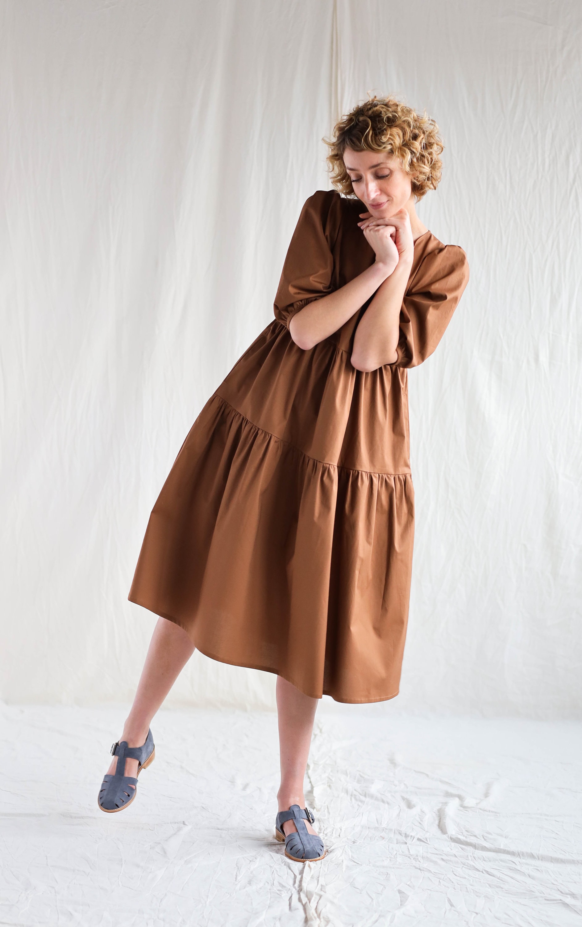 Puff Sleeve Tiered Cotton Dress JULIETTE / OFFON Clothing 