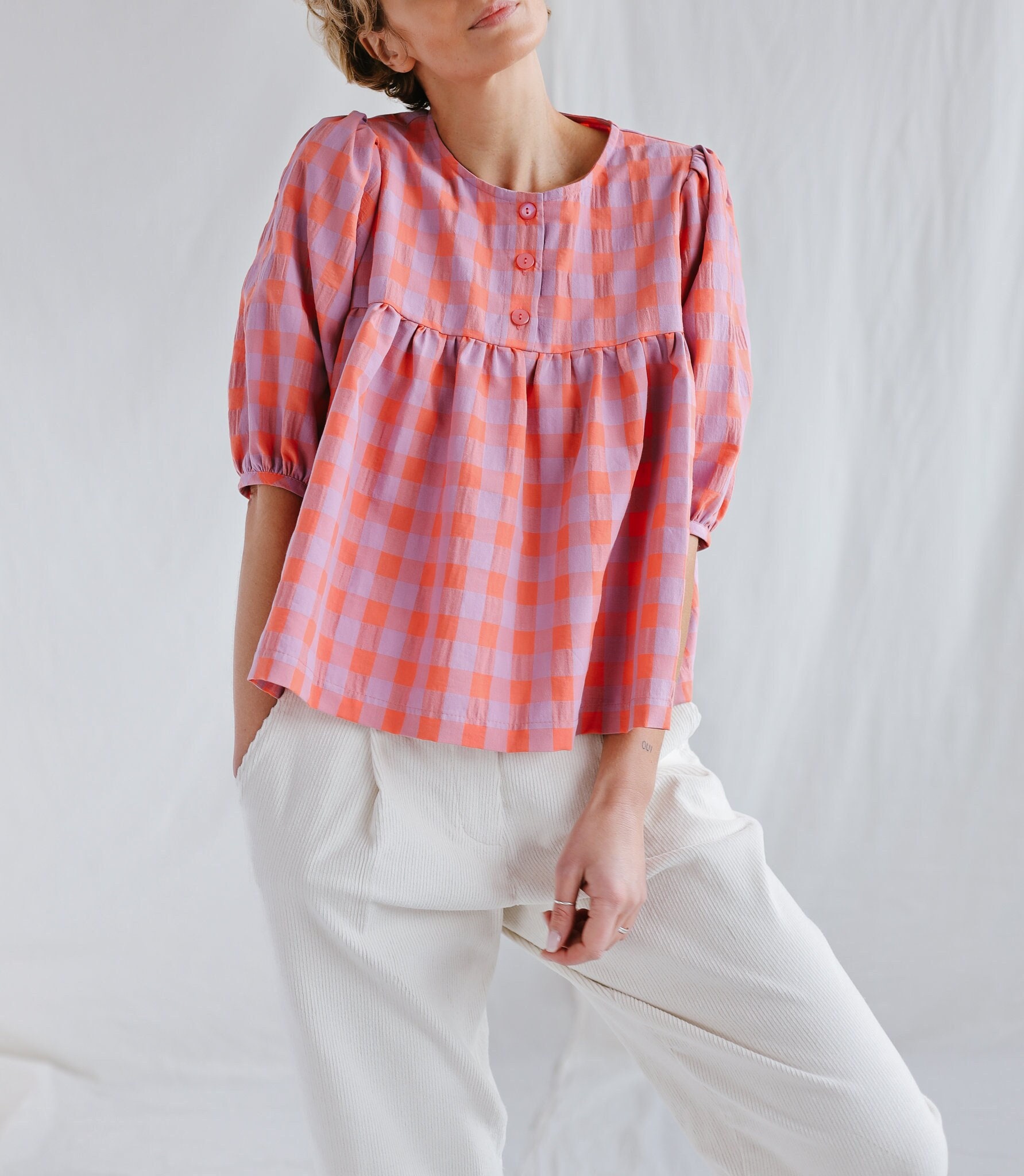 Seersucker Checks Puffy Sleeve Blouse • OFFON CLOTHING - Etsy Seersucker Checks Puffy Sleeve Blouse • OFFON CLOTHING - Etsy