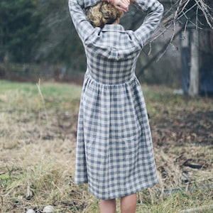Linen checkered dress / Linen button up MIDI dress / OFFON CLOTHING image 8