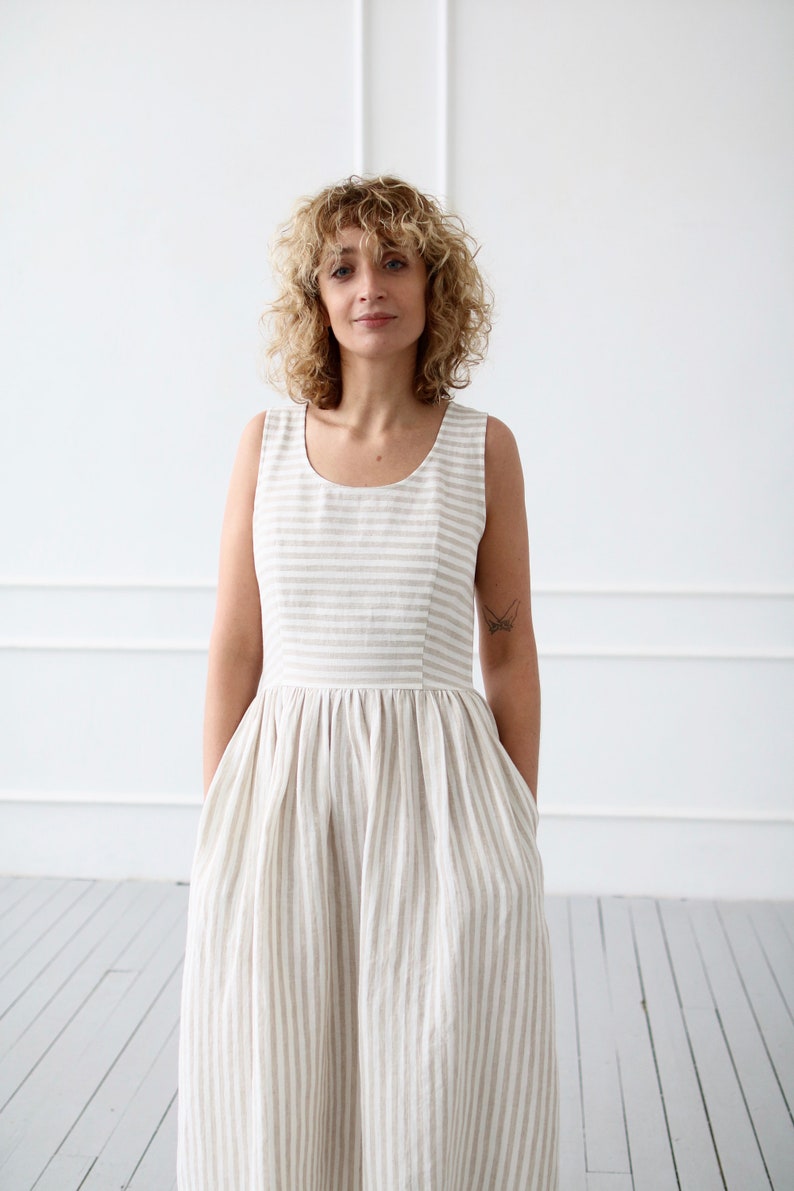 Sleeveless striped linen dress / OFFON CLOTHING image 7
