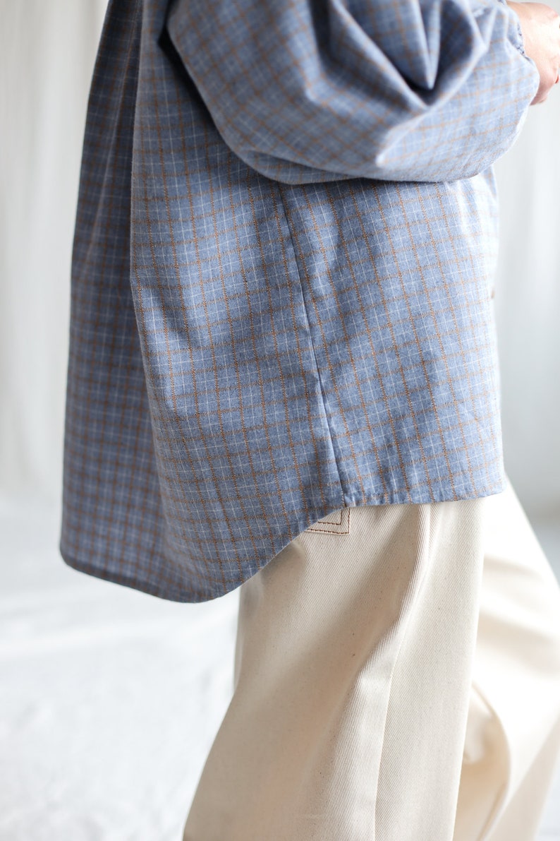 Light blue brushed plaid cotton oversized shirt ELIAN OFFON CLOTHING image 5
