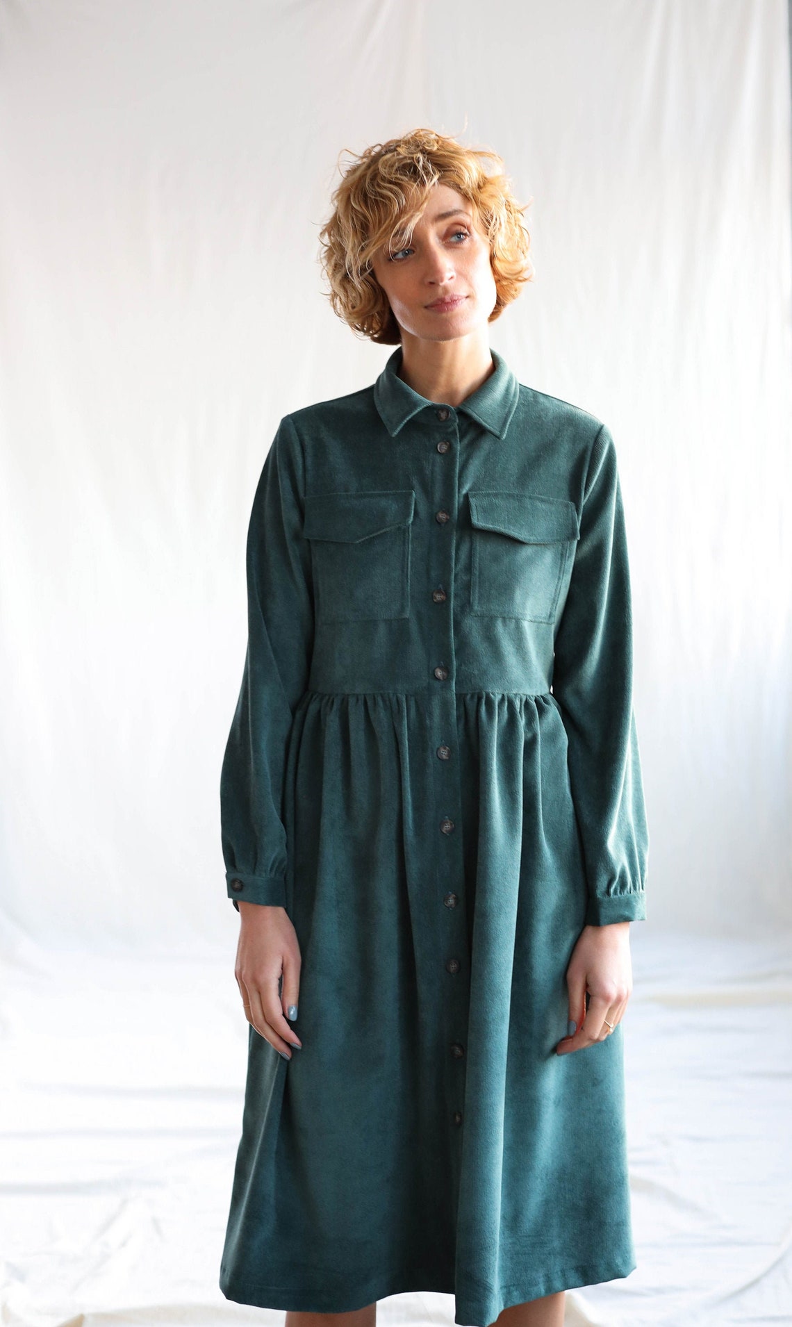 Needlecord Ruffled Skirt Dress in Petrol Color OFFON - Etsy