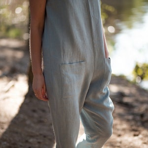 Linen Jumpsuit With Round Neckline / Linen Sleeveless Overall / OFFON CLOTHING image 5