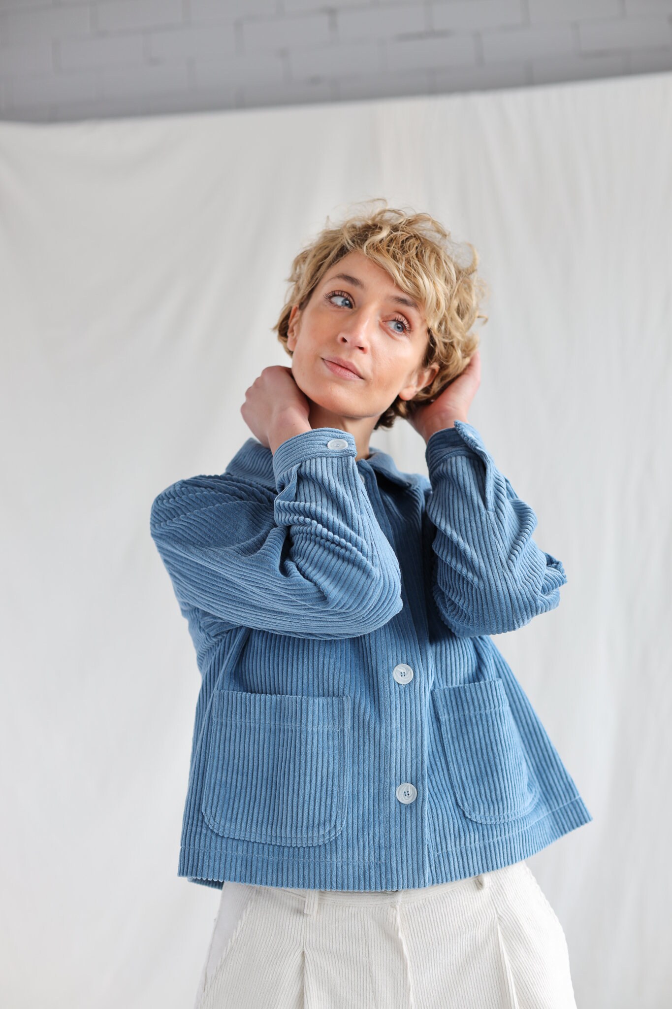 Peter Pan Collar Wide Wale Cord Boxy Jacket • OFFON Clothing