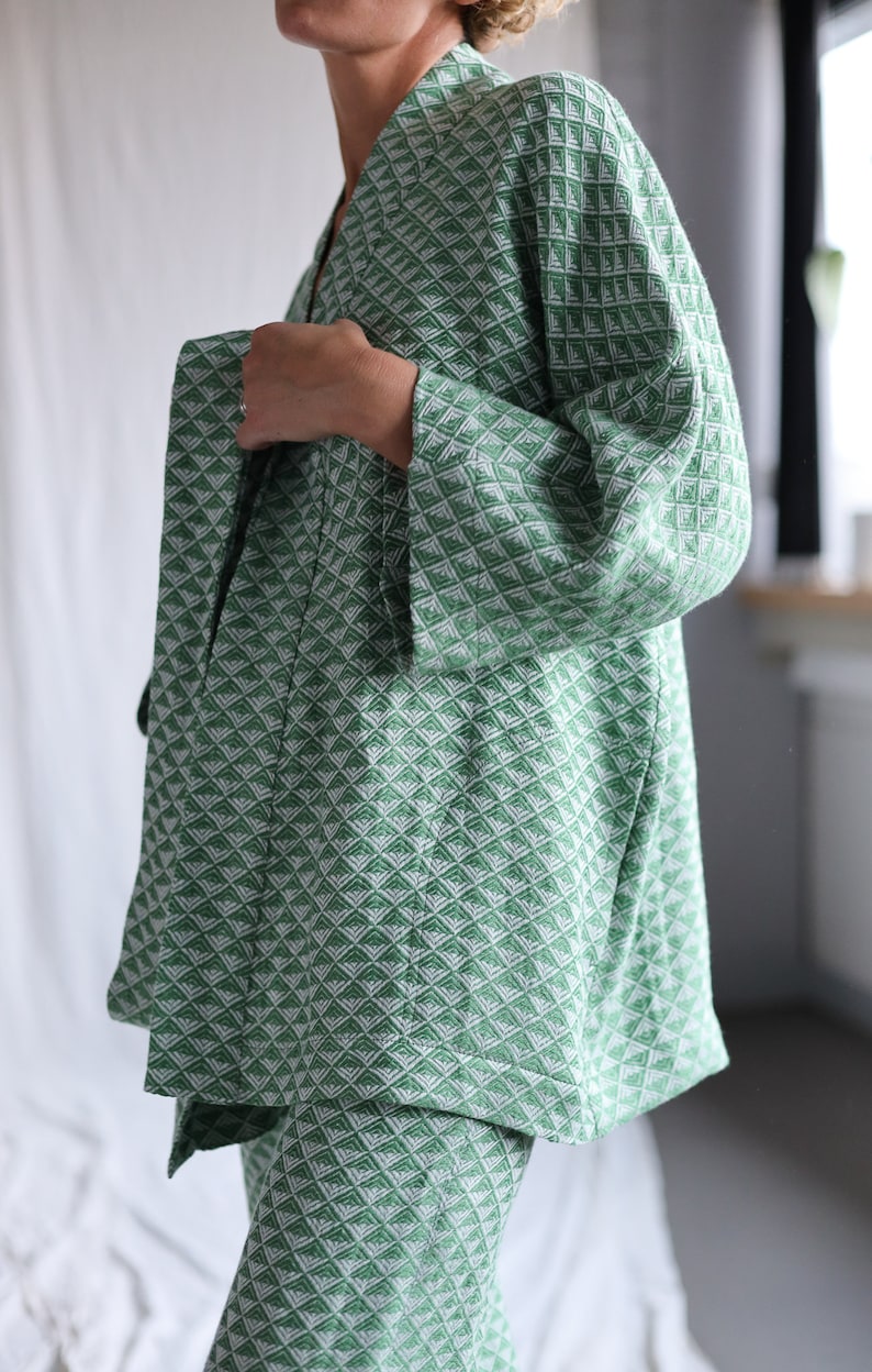 Jacquard linen geometric pattern kimono style jacket / OFFON CLOTHING image 8