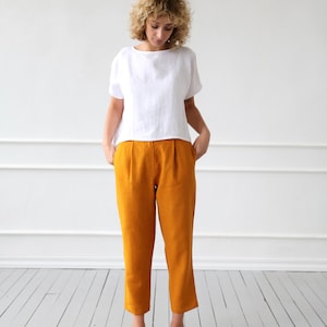 Classic Cropped Linen Pants in Mustard Color / OFFON CLOTHING - Etsy