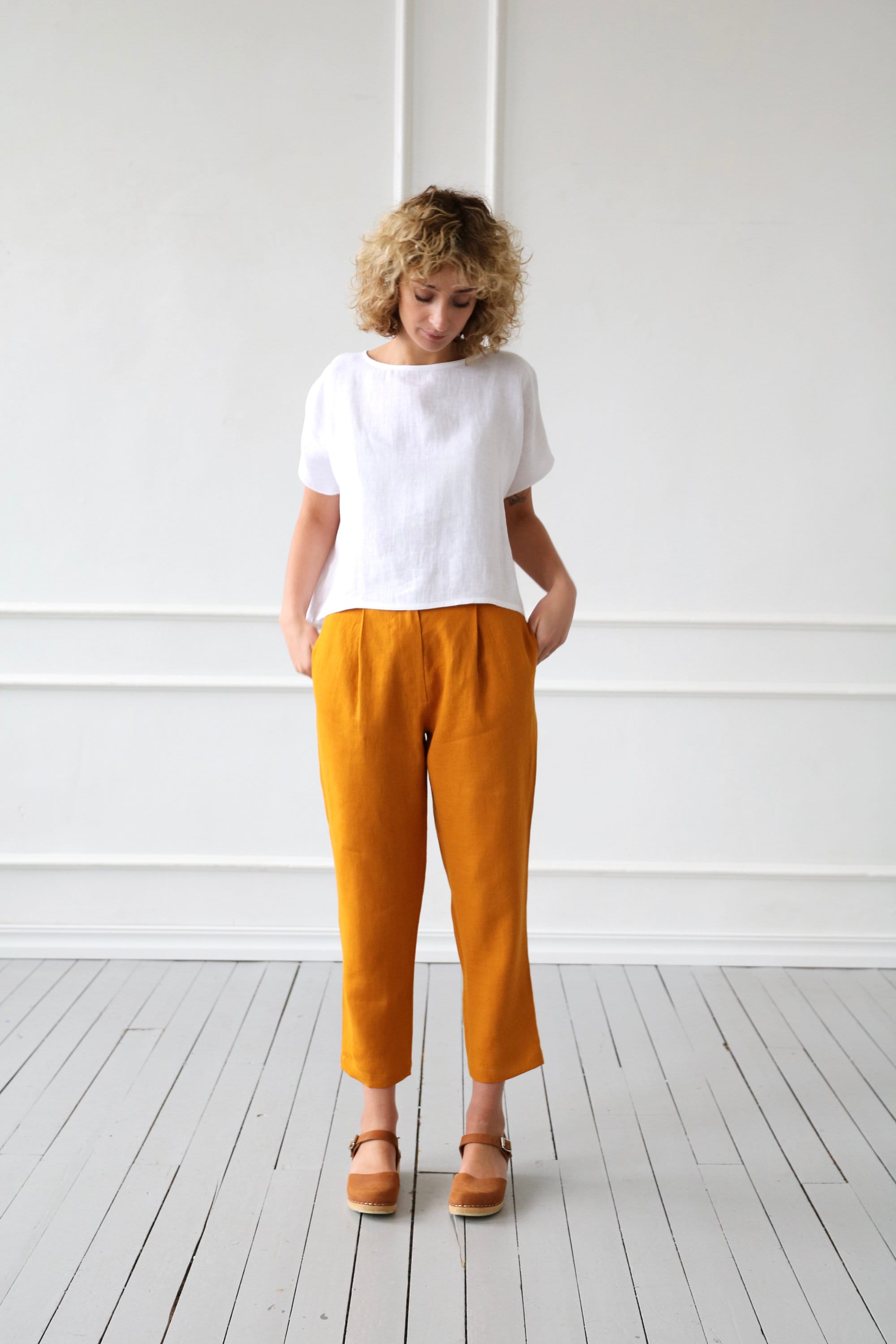 Classic Cropped Linen Pants in Mustard Color / OFFON CLOTHING - Etsy ...