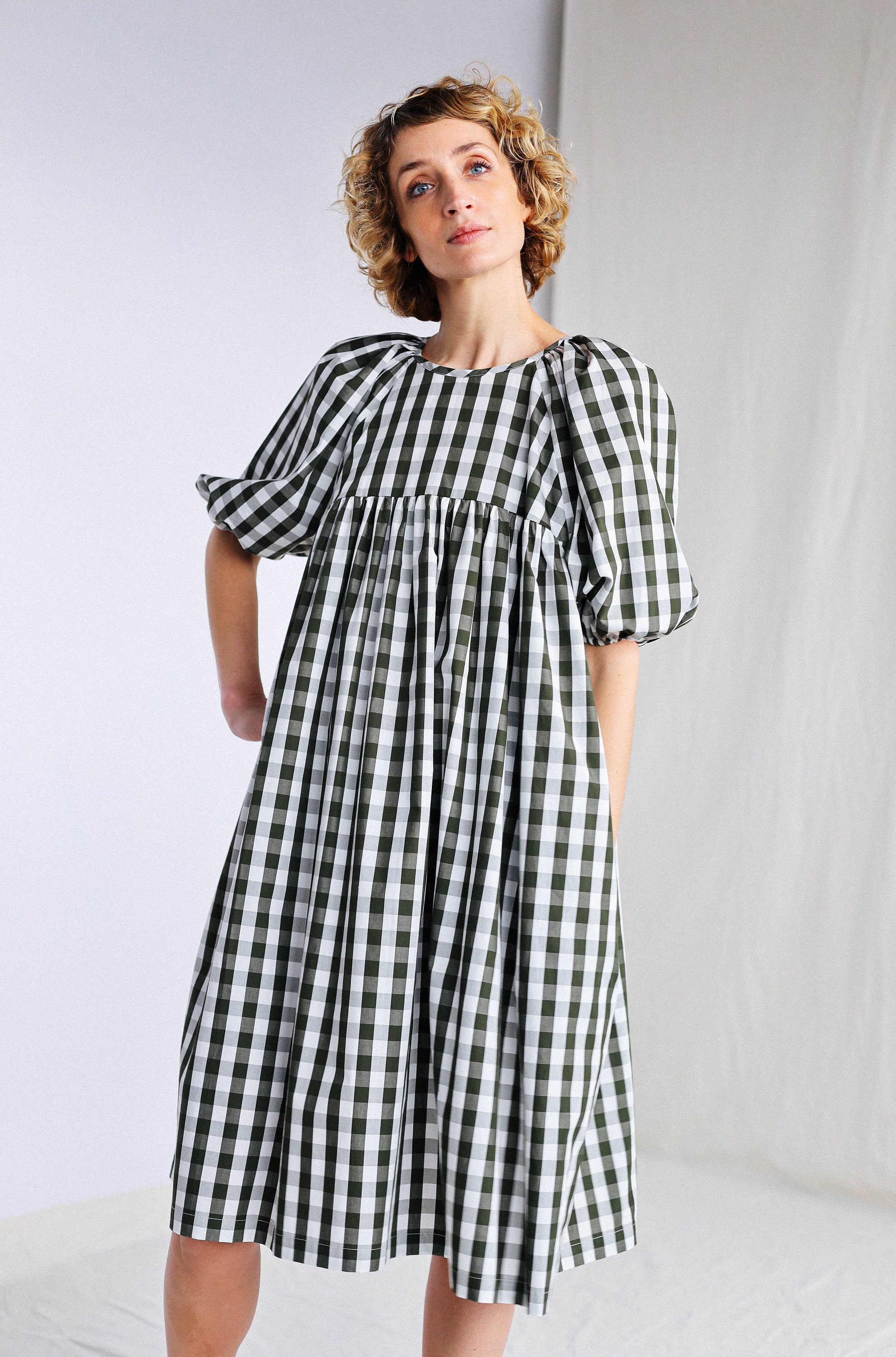 Puffy sleeve gingham dress NOEMIE/OFFON CLOTHING | Etsy