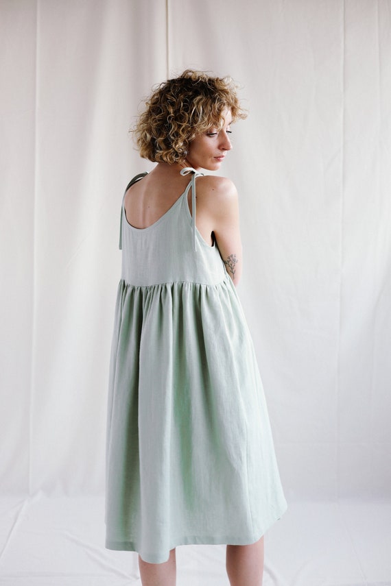 sage green linen dress