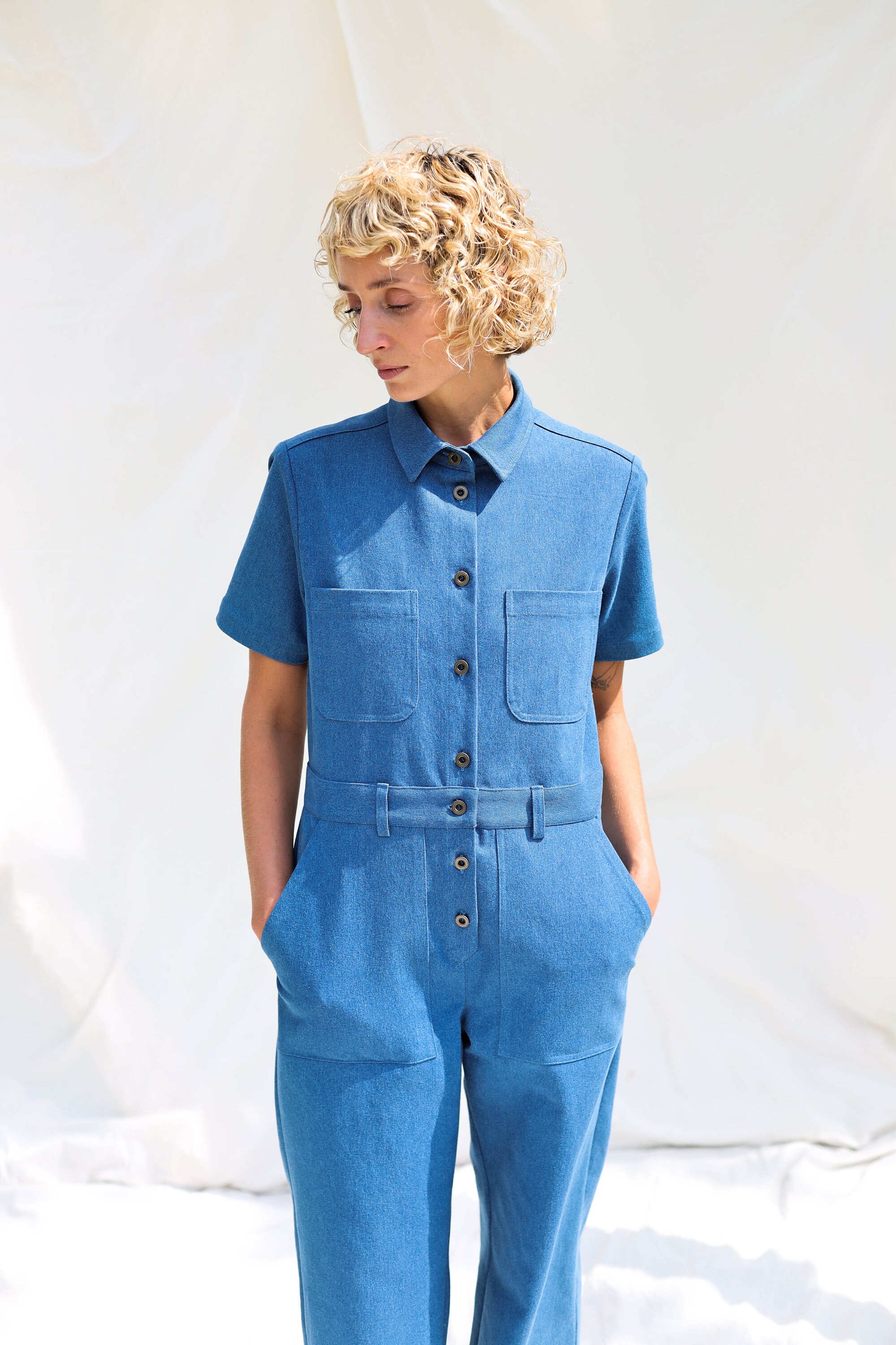 Denim Short Sleeve Jumpsuit LEA OFFON 