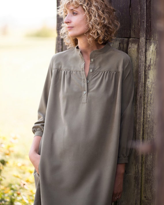 OFEEFAN Women's Long Sleeve Tunic Dress With Pockets – Fall & Winter Button-Down Flowy Dress - View #14