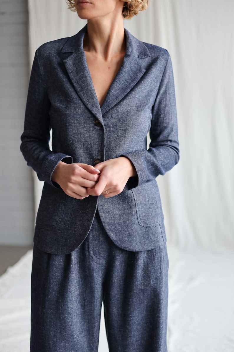 Fitted silhouette elegant linen and wool blazer OFFON Clothing image 5