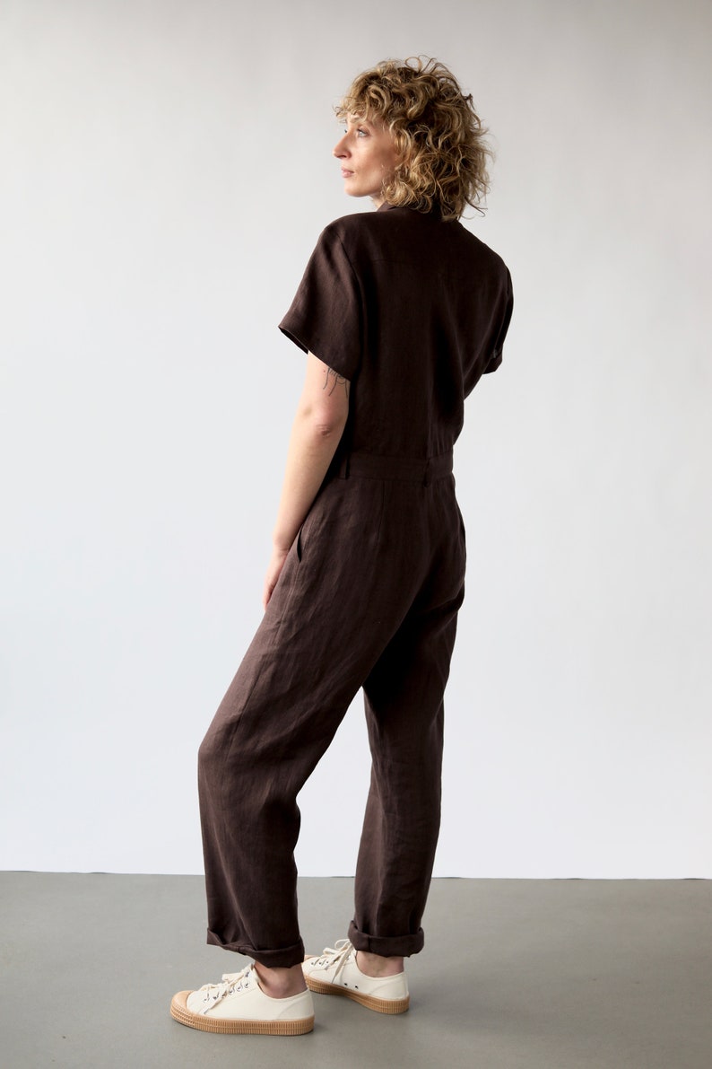 Linen short sleeve coverall jumpsuit / OFFON CLOTHING zdjęcie 7