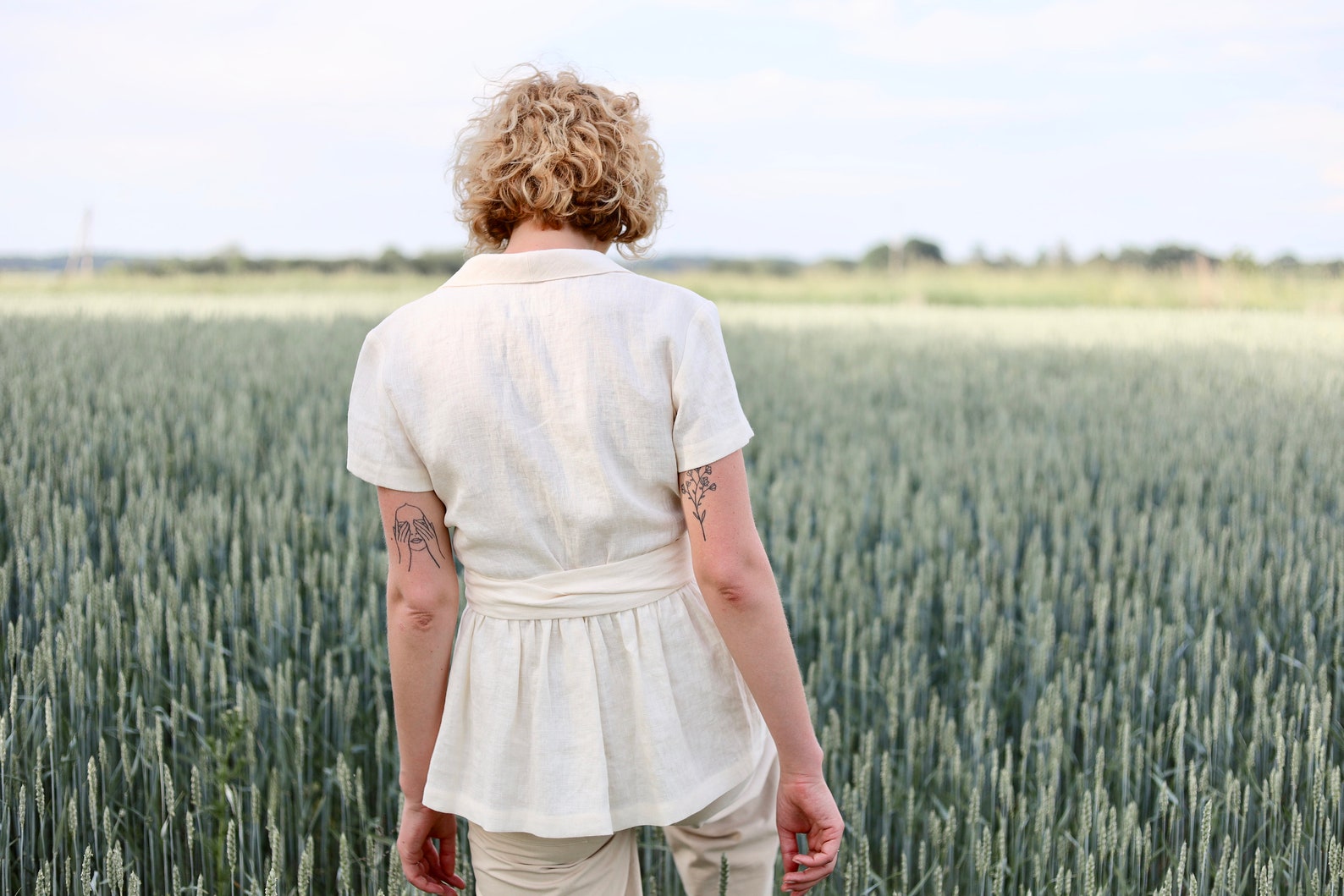 Linen Wrap Ruffle Blouse / OFFON CLOTHING | Etsy