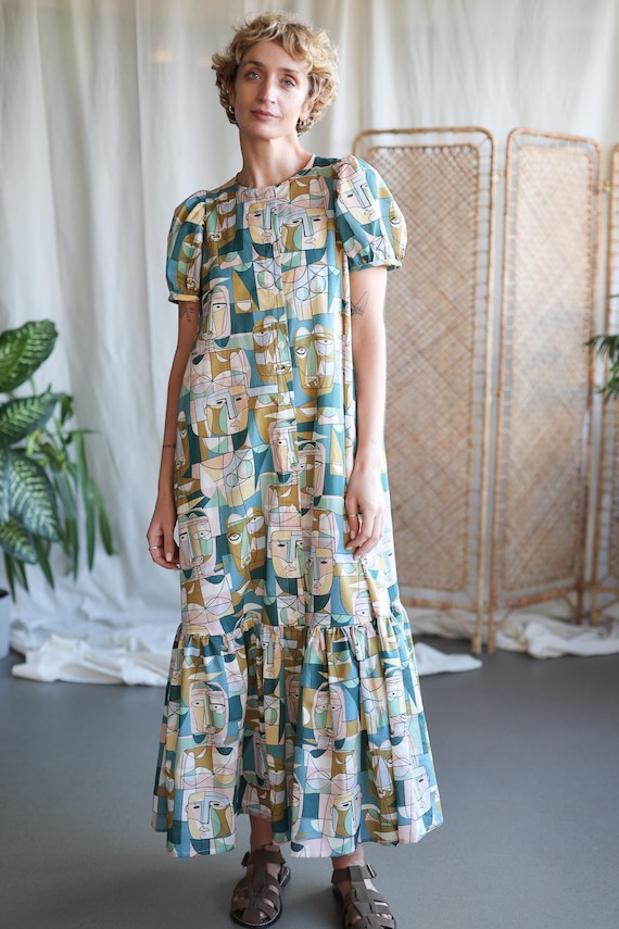 chinese dress ladies Alejandra Blue Multi-Color Halter Maxi Dress main image 1