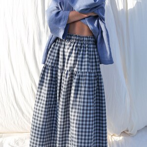 Checkered organic cotton tiered skirt with elasticated waist OFFON CLOTHING image 7