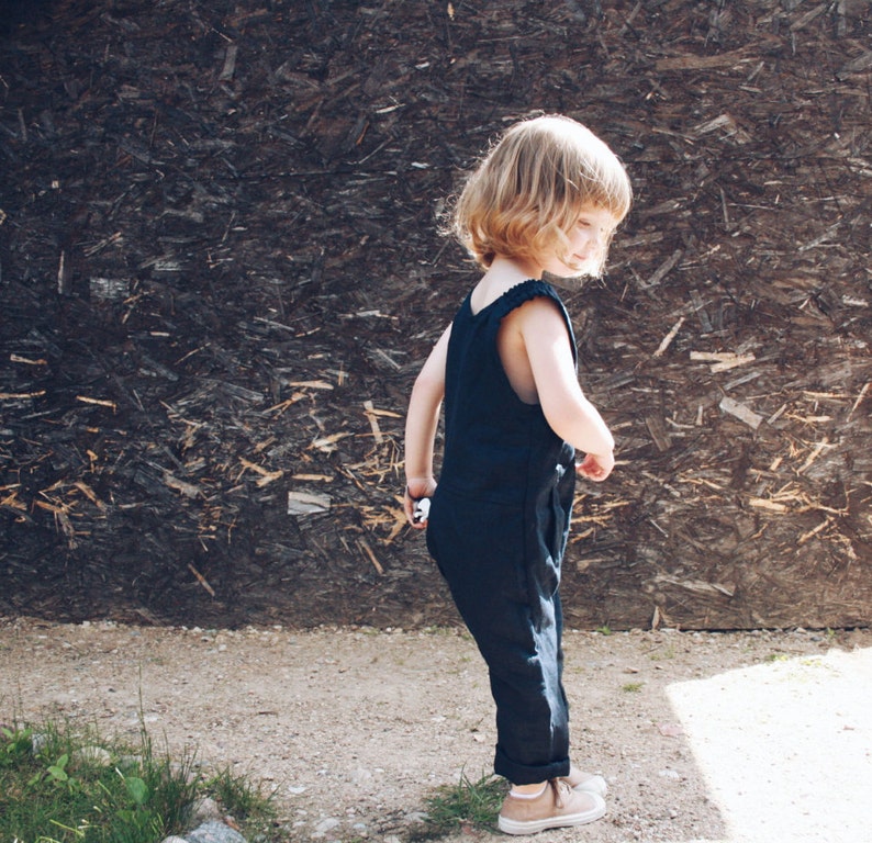 Linen Girls Jumpsuit / Sleeveless Linen Toddler Jumpsuit / Organic Linen Summer Jumpsuit / Handmade by OFFON image 3