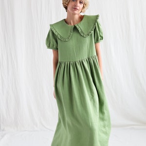 Foliage Linen Puritan Collar Dress MARTA / OFFON Clothing - Etsy