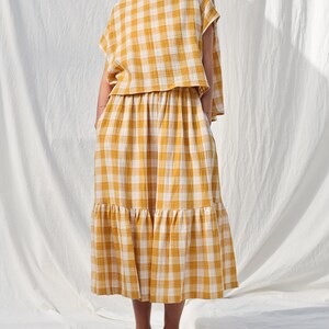 Double gauze mustard checks skirt with elastic waistband OFFON CLOTHING image 3