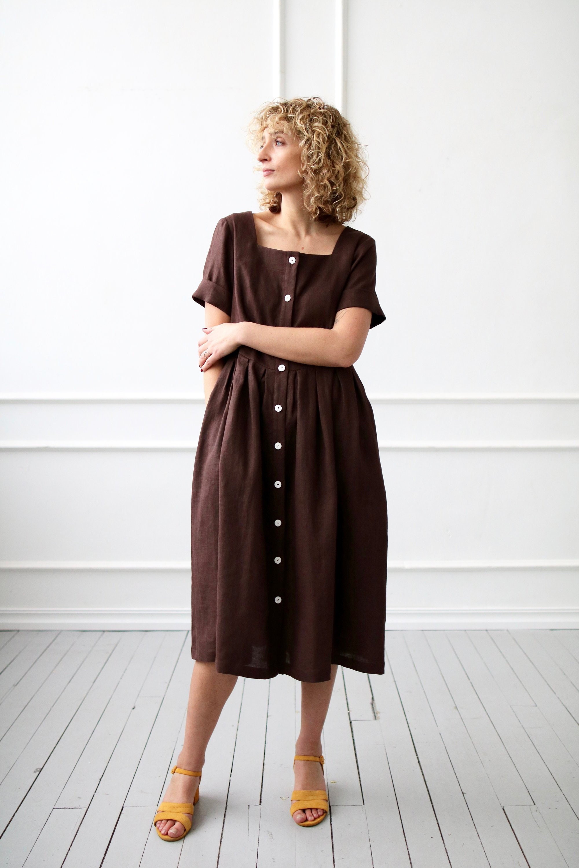 brown linen dress