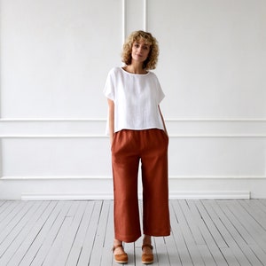 Wide leg linen culottes in redwood/OFFON CLOTHING image 5