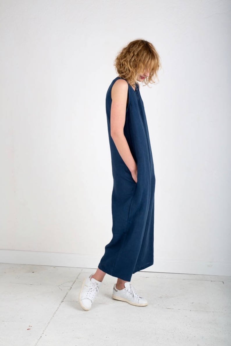 Linen Sleeveless Oversized Jumpsuit / Handmade by OFFON Etsy UK