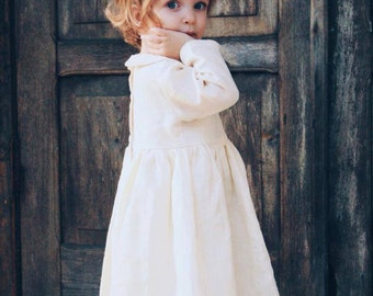 Flower Girl Dress/Girls Linen Dress/Baptism Dress/OFFON Clothing