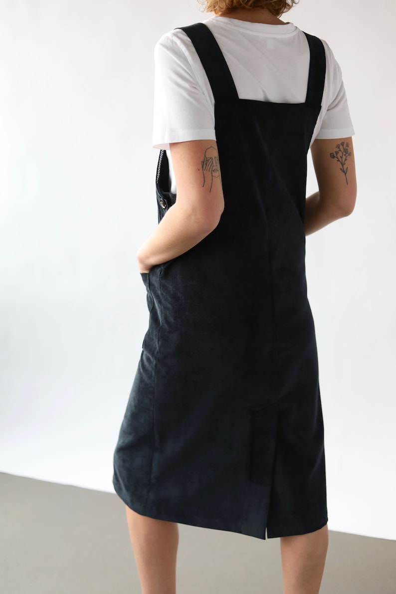 black dungaree pinafore dress