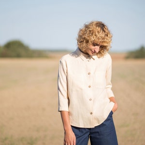 Classic linen shirt in ivory / Button up linen top / OFFON CLOTHING image 4