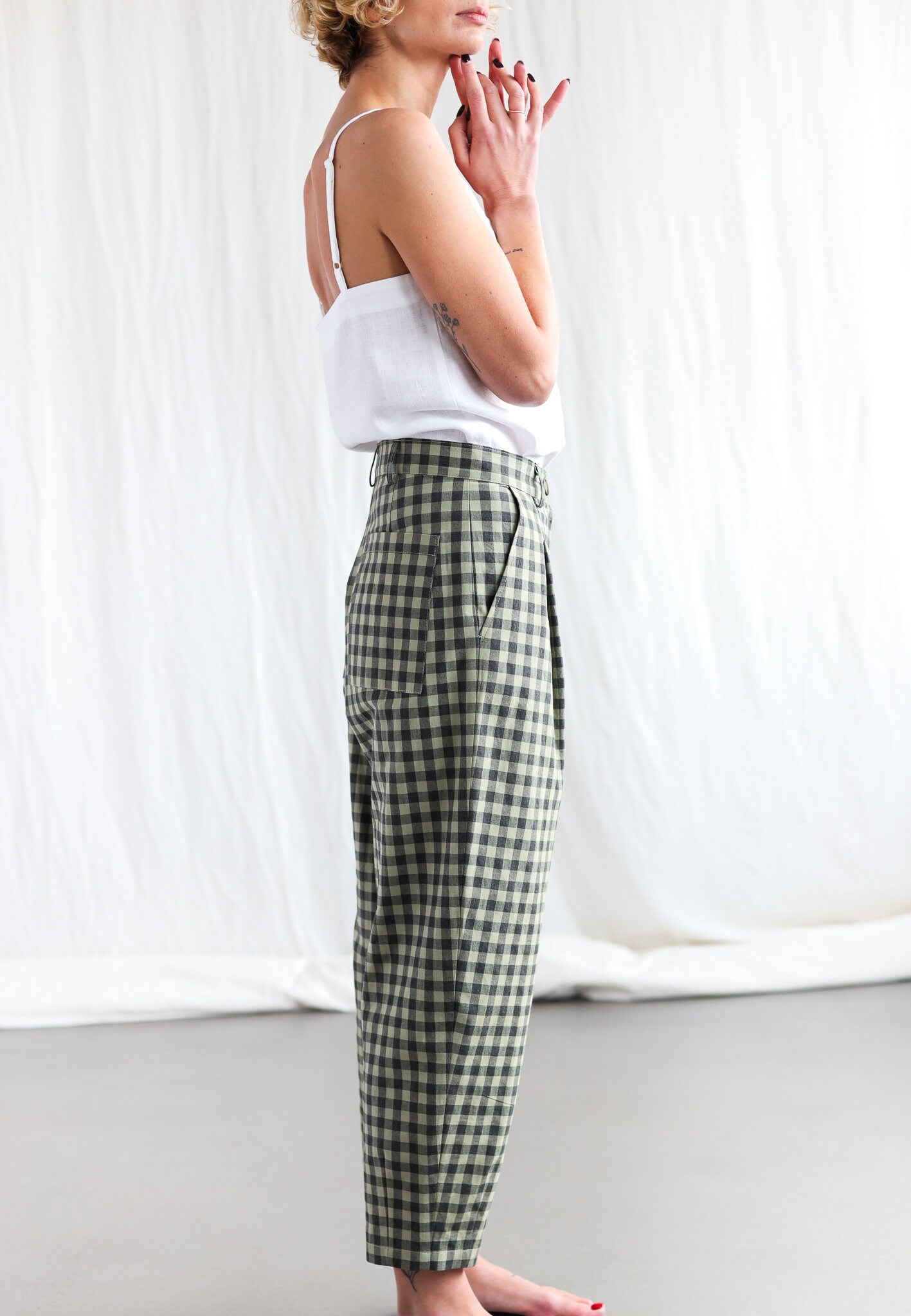 Boxy Organic Cotton Gingham Trousers 