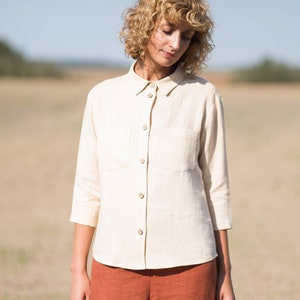 Classic linen shirt in ivory / Button up linen top / OFFON CLOTHING image 3